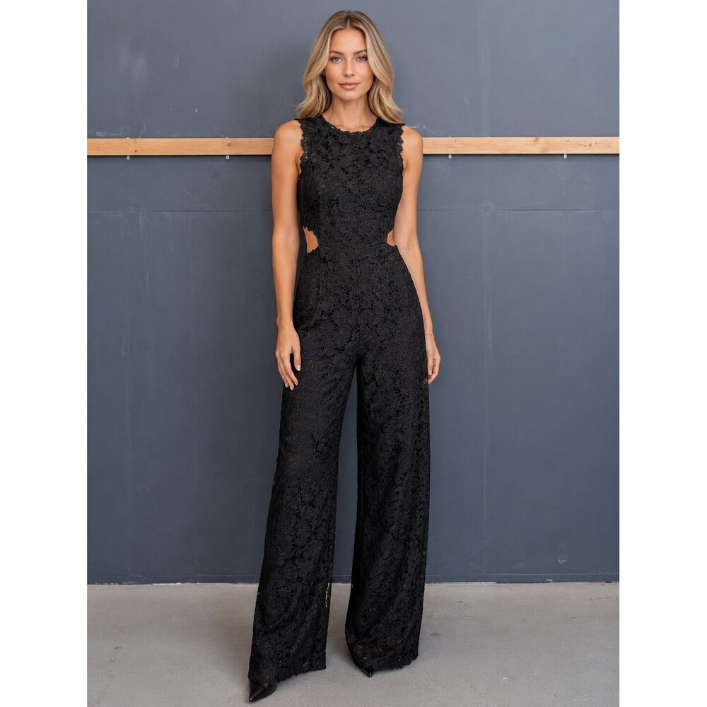 Alexis Black Lace Wide-Leg Jumpsuit Size L Cut-Out Waist